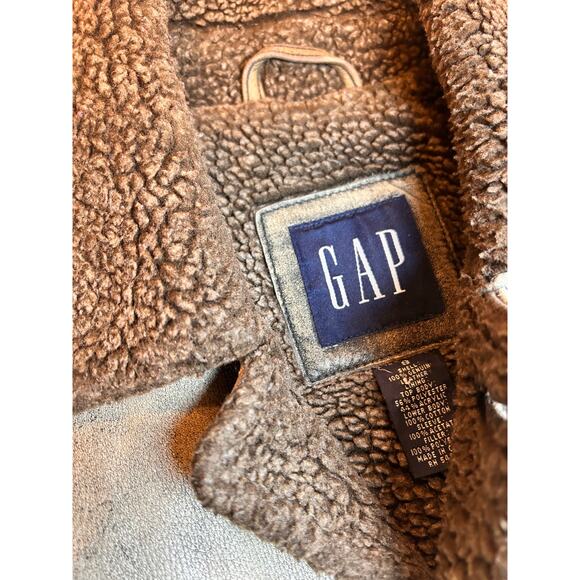 Vintage GAP Distressed Leather Sherpa Lined Trucker Jacket Rugged Oversized